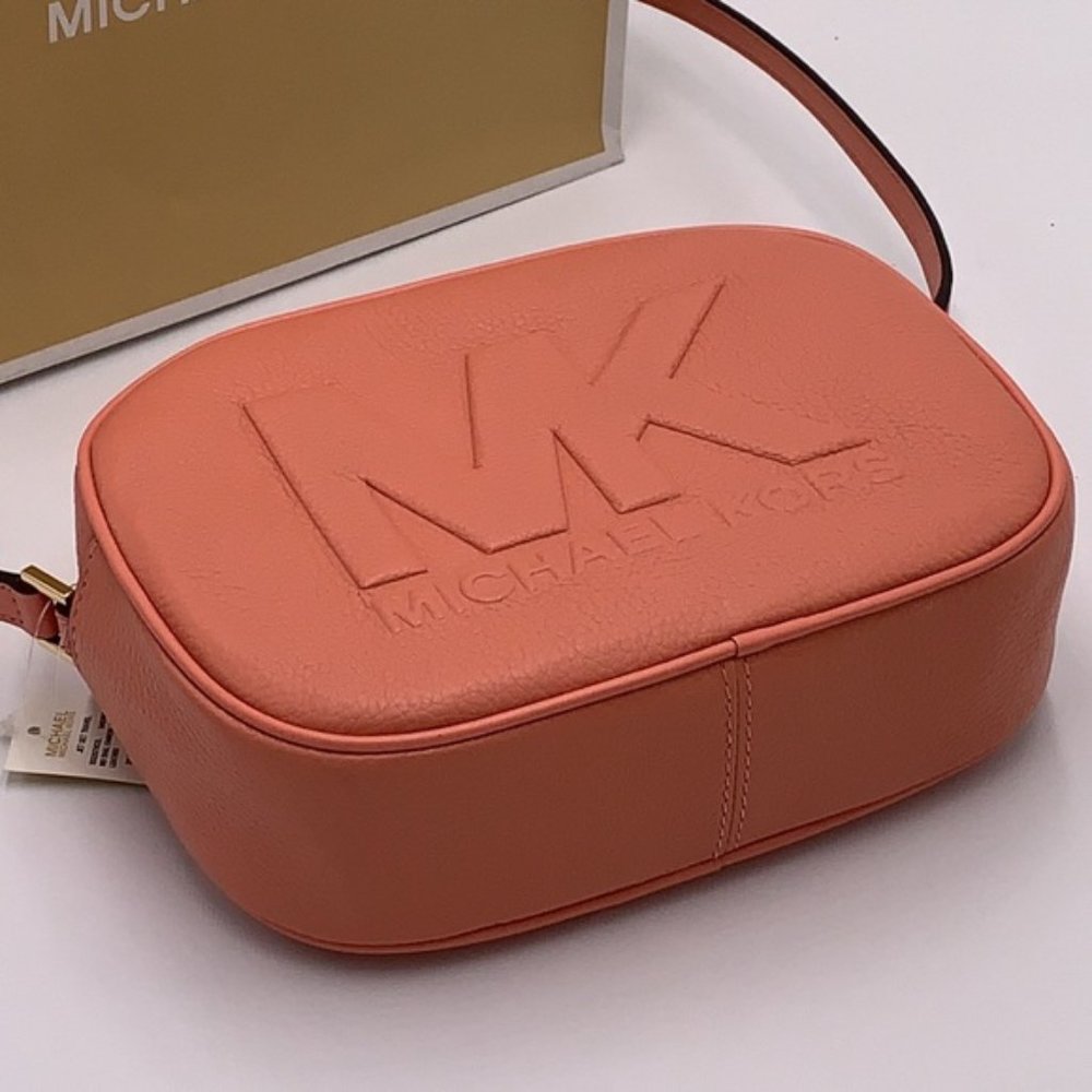 MICHAEL KORS Jet Set Medium Embossed Pebbled Leather Crossbody Bag Sherbert - Picture 4 of 16